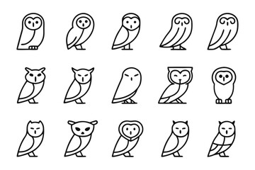 Owl Icons Set: A collection of various owl icon, embodying the grace and wisdom associated with these majestic birds, each representing a unique style and design