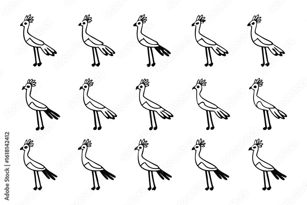 Poster array of line art birds: a minimalistic composition features multiple instances of a stylized bird, 