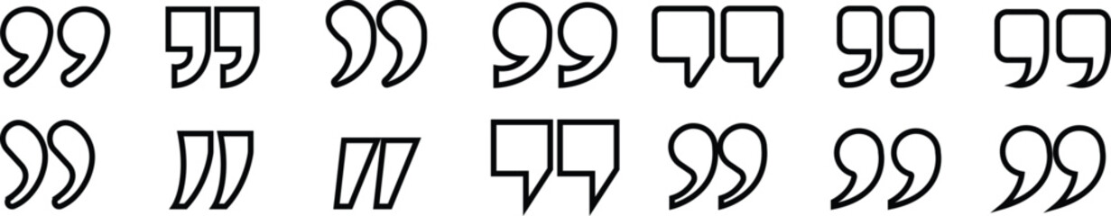 Quote Mark line art Icon set.Quote chat icon for messaging, communication, and conversation.Quotation symbol. Remark sign in Quote mark on transparent background. Quoted sign . Vector Illustration.