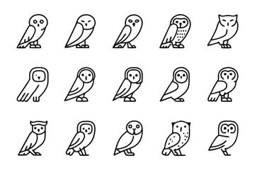 Artistic Owl Collection: A captivating line art illustration showcasing a collection of artistic owl designs. Each owl is meticulously crafted, radiating a sense of wisdom and serenity.