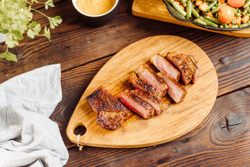 Steak on the wooden board