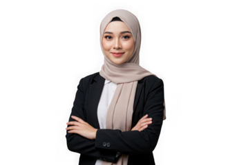 Woman wearing hijab with arms crossed pose on transparent background