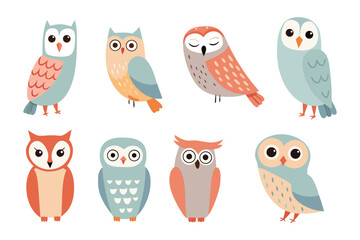 Cute Owl Illustrations: A charming collection of whimsical owl illustrations, each with unique personalities, perfect for adding a touch of playful creativity to any project. 