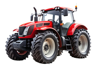 Red agricultural tractor with oversized tires and modern design isolated on white background PNG.AI Generated.