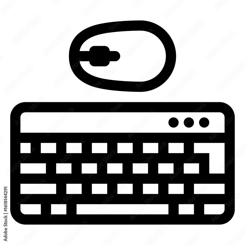 Poster computer keyboard and mouse kit icon. peripheral equipment. pc hardware component. outline style. 48