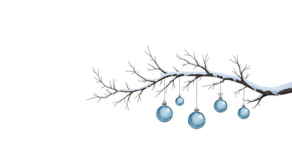 Christmas-themed dried branch with ornaments, watercolor style, isolated for clipart use