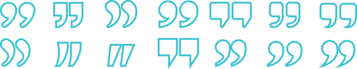 Quote Mark line art Icon set.Quote chat icon for messaging, communication, and conversation.Quotation symbol. Remark sign in Quote mark on transparent background. Quoted sign . Vector Illustration.
