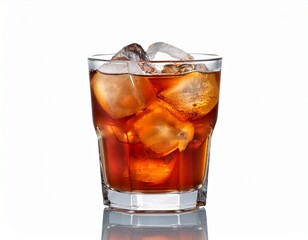 iced drink in glass closeup isolated on white background