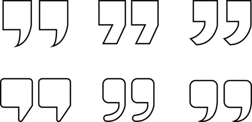 Quote Mark line art Icon set.Quote chat icon for messaging, communication, and conversation.Quotation symbol. Remark sign in Quote mark on transparent background. Quoted sign . Vector Illustration.