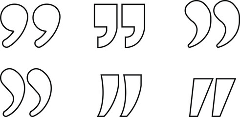 Quote Mark line art Icon set.Quote chat icon for messaging, communication, and conversation.Quotation symbol. Remark sign in Quote mark on transparent background. Quoted sign . Vector Illustration.