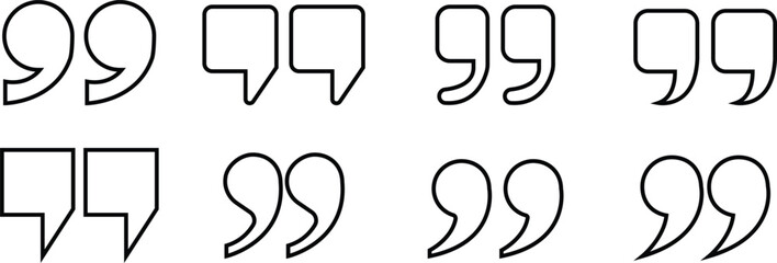 Quote Mark line art Icon set.Quote chat icon for messaging, communication, and conversation.Quotation symbol. Remark sign in Quote mark on transparent background. Quoted sign . Vector Illustration.