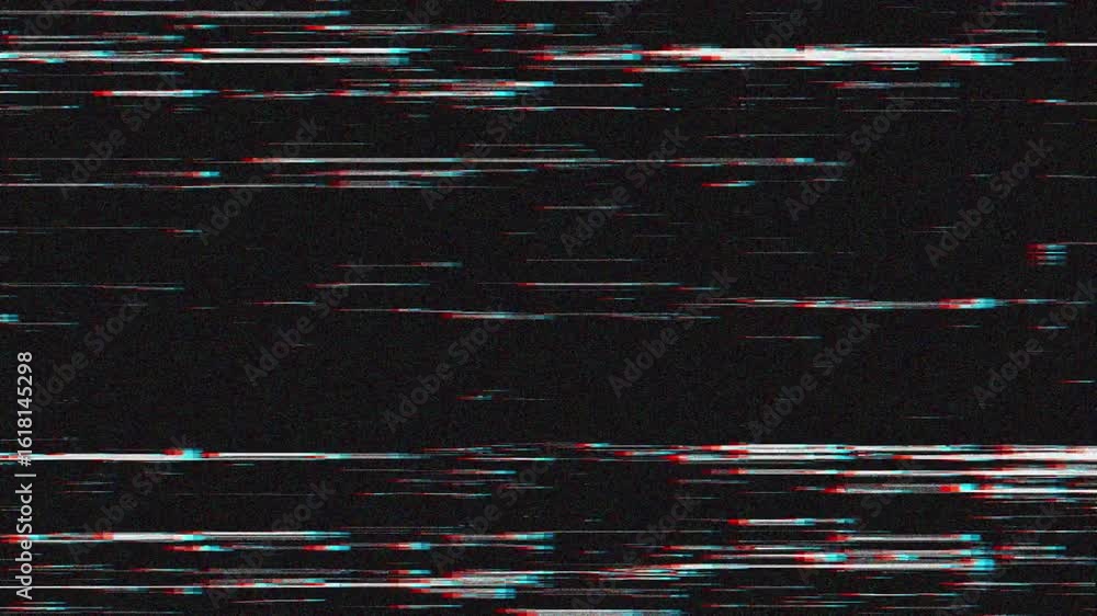 Aufkleber abstract digital with horizontal glitch lines, rgb distortion, and static noise on a black backgroun
