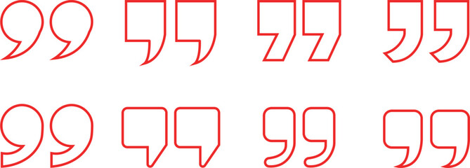 Quote Mark line art Icon set.Quote chat icon for messaging, communication, and conversation.Quotation symbol. Remark sign in Quote mark on transparent background. Quoted sign . Vector Illustration.