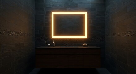 Modern Illuminated Bathroom Mirror Sleek Square Design with Warm LED Lighting