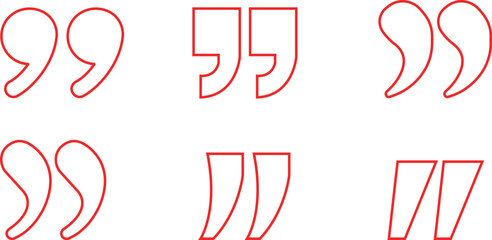 Quote Mark line art Icon set.Quote chat icon for messaging, communication, and conversation.Quotation symbol. Remark sign in Quote mark on transparent background. Quoted sign . Vector Illustration.
