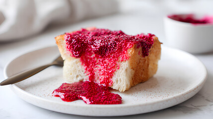 bread dish with strawberry jam on a plate