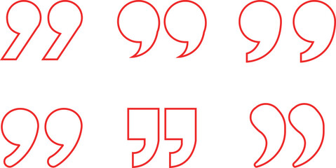 Quote Mark line art Icon set.Quote chat icon for messaging, communication, and conversation.Quotation symbol. Remark sign in Quote mark on transparent background. Quoted sign . Vector Illustration.