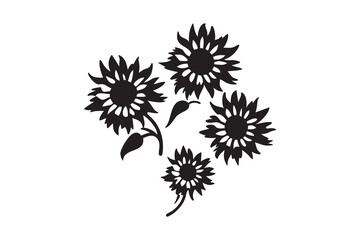 Elegant Sunflower Silhouette Arrangement A striking floral design featuring four sunflowers and leaves perfect for adding a touch of nature and sophistication to any creative