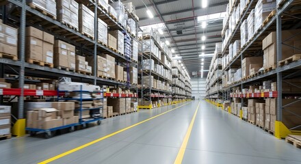 Industrial Warehouse with Yellow Floor Line

