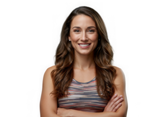 Smiling woman with arms crossed portrait on transparent background