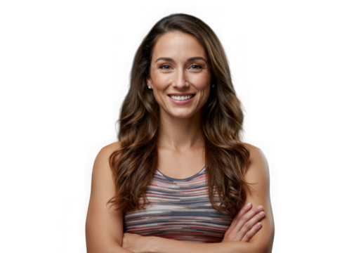 Smiling woman with arms crossed portrait on transparent background