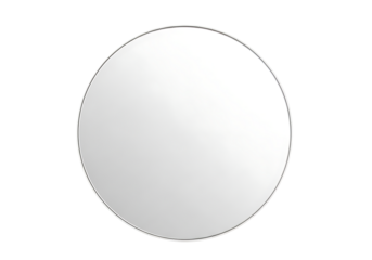 Circular wall mirror with a thin frame.