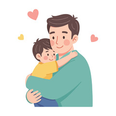 Taiwan father's day, father and son hugging. Vector flat design cartoon. AI generated images.