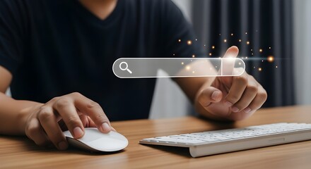Hand Interacting with Digital Search Icon