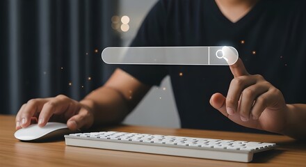 man's hands are using a computer mouse to Searching for information. Using Search Console with your website
