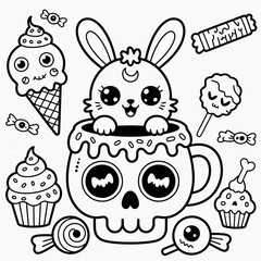 Adorable halloween coloring book page for children featuring spooky and cute characters for creative fun