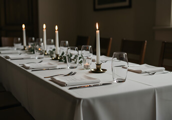 Elegant table setting with candles for formal dinner event