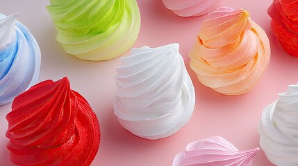 Pastel Colorful Meringue Cookies on Pink Background