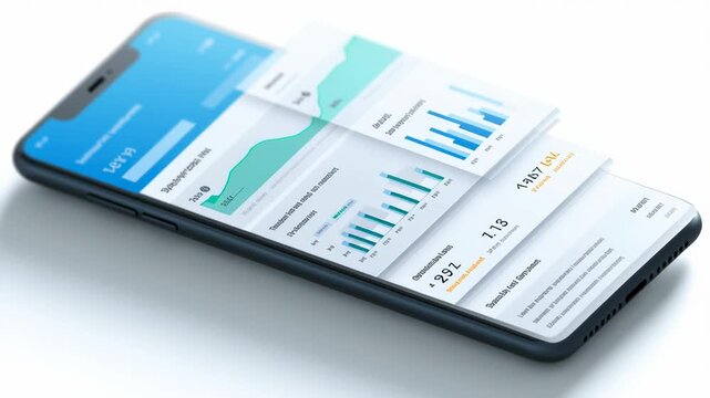 Modern SaaS analytics are presented through a sleek smartphone interface featuring detailed graphs and metrics.