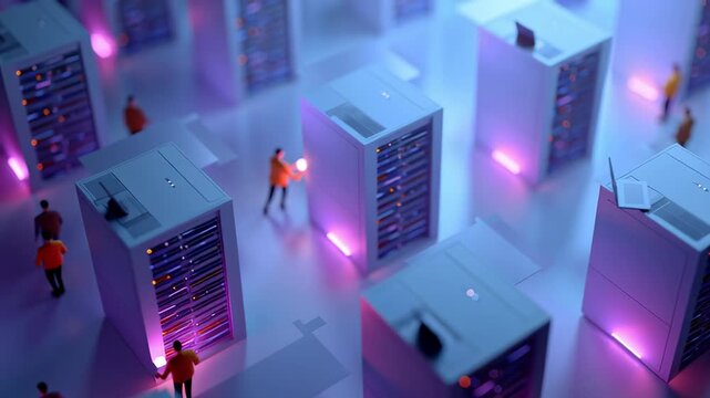 Isometric illustration showcasing advanced data storage solutions in a high-tech environment