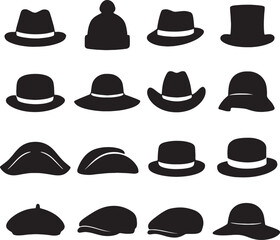 Set of hat icons, sign silhouette design vector art illustration