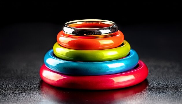 colorful rings stacked on black surface