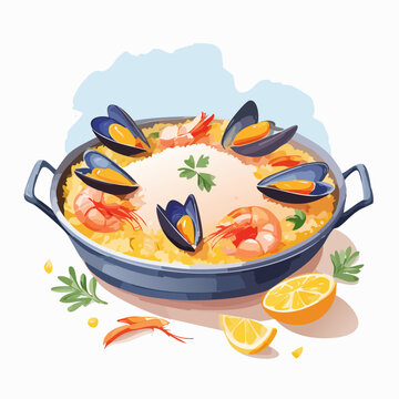 paella dish with mussels and shrimp clip art preview