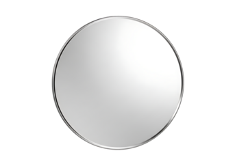 Round decorative wall mirror with a metallic frame.