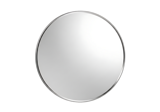 Round decorative wall mirror with a metallic frame.