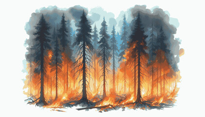 Charcoal Bloom Forest fires isolated watercolor vector illustration svg © Arun168