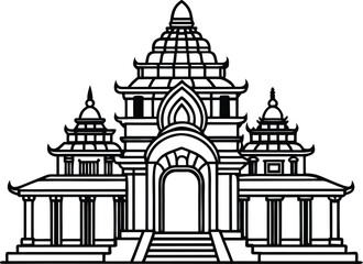Mandir silhouette,  hindu temple silhouette, spiritual architecture icon, minimal line art, vector illustration