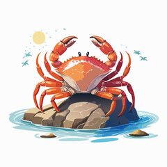 Illustrated Red Crab with a Glossy Shell and Raised Pincers in a Defensive Pose
