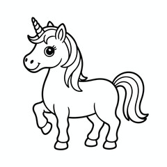 Vector illustration of a charming unicorn standing gracefully with a magical horn and flowing mane