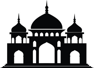 Mandir silhouette,  hindu temple silhouette, spiritual architecture icon, minimal line art, vector illustration