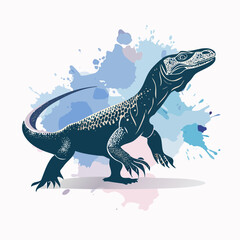 Obraz premium Stylized dark blue Komodo dragon illustration with intricate white scale patterns and an alert pose.