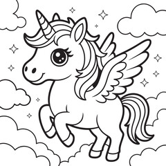 Fototapeta premium Charming Unicorn Coloring Page Ready to Spark Imagination and Creativity Among Children with its Playful Design and Friendly Character