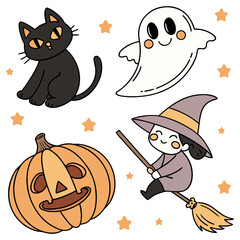 Set of cute vector Halloween elements, objects and icons. Halloween  vector set . Collection of Happy Halloween Icons. Halloween clipart . Halloween costume icons set 