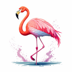 Obraz premium Vibrant pink flamingo illustration standing gracefully on one leg with colorful plumage.