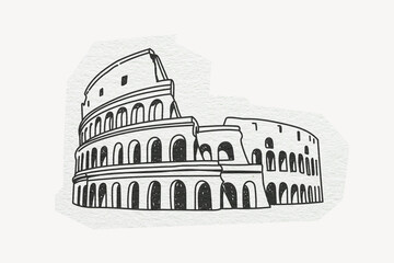 Colosseum, historical landmark in Rome, line art collage element