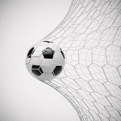 Dynamic soccer ball scoring the winning goal, perfectly captured in the net with dramatic motion and achievement.